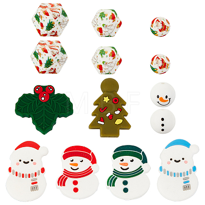 Olycraft 14Pcs 11 Style Christmas Theme Food Grade Eco-Friendly Silicone Beads SIL-OC0001-13-1
