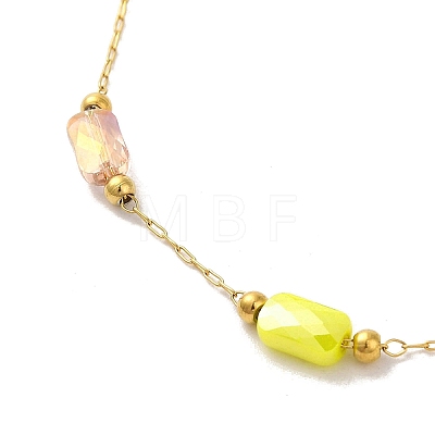 Colorful Rectangle Glass Link Chains 304 Stainless Steel Bracelets for Women BJEW-B079-04G-1