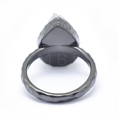 Electroplate Natural Druzy Quartz Crystal Finger Rings RJEW-I055-02B-RS-1