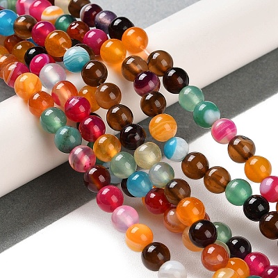 Natural Striped Agate/Banded Agate Beads Strands G-Z060-A01-A07-1