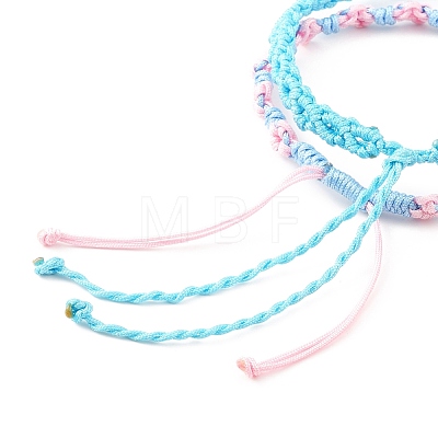 2Pcs 2 Colors Peach Blossom Braided Cord Bracelet BJEW-JB07610-03-1