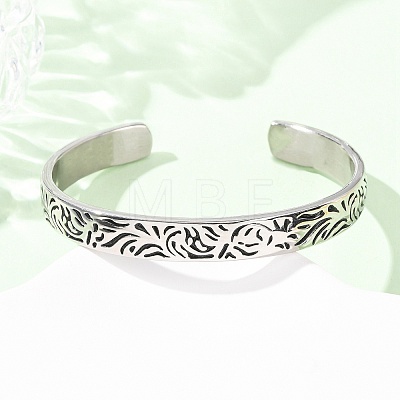 Engraved 304 Stainless Steel Cuff Bangles BJEW-P386-02AS-1