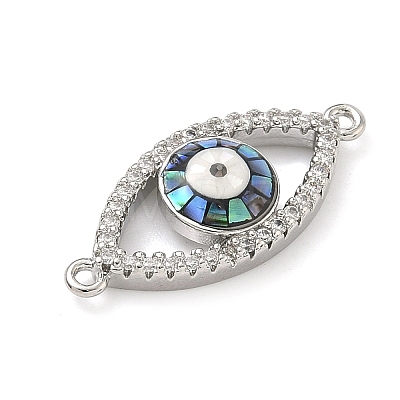 Brass Micro Pave Clear Cubic Zirconia Enamel Horse Eye Connector Charms KK-H534-02P-01-1
