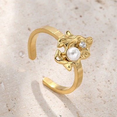 304 Stainless Steel Cubic Zirconia Cuff Rings for Women RJEW-D302-02G-05-1