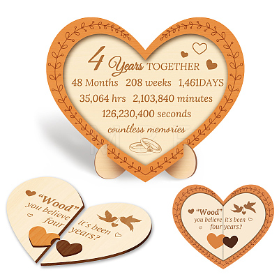 Wood Heart Shape Anniversary Commemorative Display Decorations AJEW-WH00424-002-1