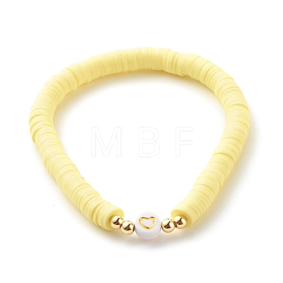 Handmade Polymer Clay Heishi Beads Stretch Bracelets Set with Heart Patter Beads for Women BJEW-JB07450-1