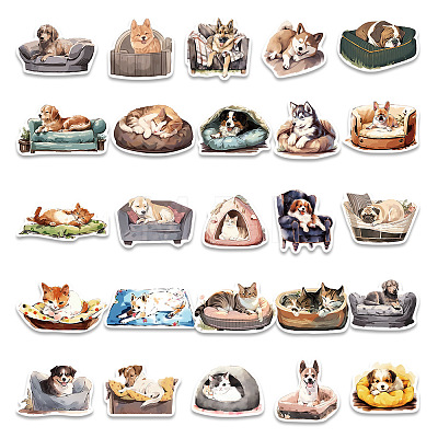 50Pcs Waterproof PVC Dog Cat Stickers Set PW-WG21349-01-1