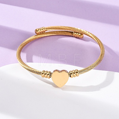 304 Stainless Steel Heart Beaded Cuff Bangle BJEW-K280-02G-1