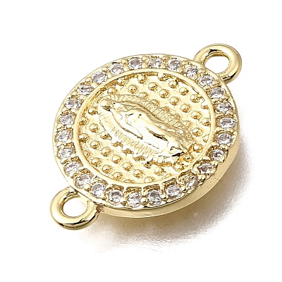 Religion Brass Micro Pave Clear Cubic Zirconia Connector Charms KK-G602-07G-02-1