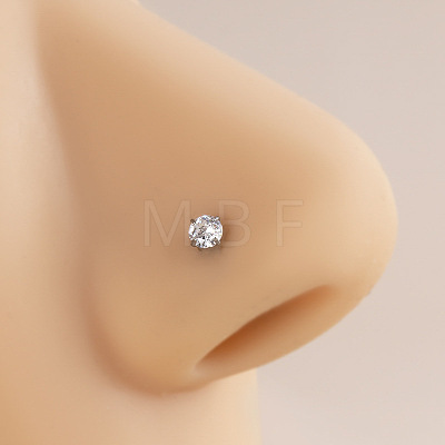 316 Surgical Stainless Steel Crystal Rhinetone Flat Round L-Shaped Nose Rings WGCD50A-01-1