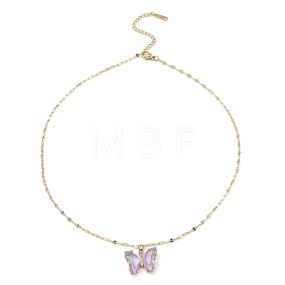 Butterfly Light Gold Brass Micro Pave Cubic Zirconia Pendant Necklaces NJEW-E105-05KCG-04-1