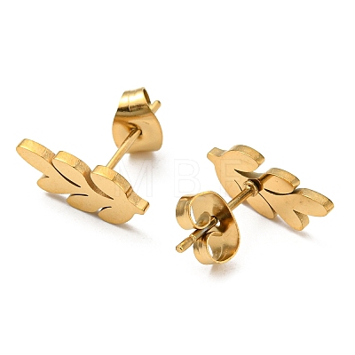 Ion Plating(IP) 201 Stainless Steel Leaf Stud Earrings with 304 Stainless Steel Pin EJEW-H096-02G-1