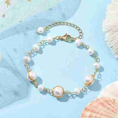 Natural Cultured Freshwater Pearl Beads Link Bracelets for Women BJEW-JB10190-1