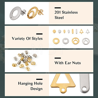 48Pcs 12 Styles 201 Stainless Steel Stud Earring Findings EJEW-TA0001-06-1