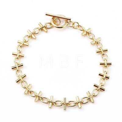 Brass Bar Link Chain Bracelets X-BJEW-JB06004-1
