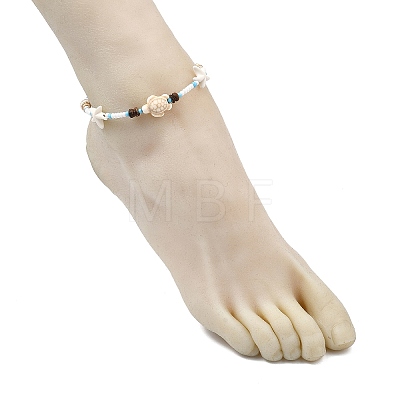 Boho Sea Turtle & Starfish Shell & Synthetic Turquoise Beaded Anklets AJEW-AN00783-1