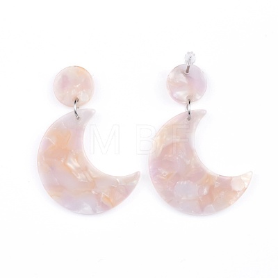 Cellulose Acetate(Resin) Crescent Moon Dangle Earrings EJEW-JE03424-M-1