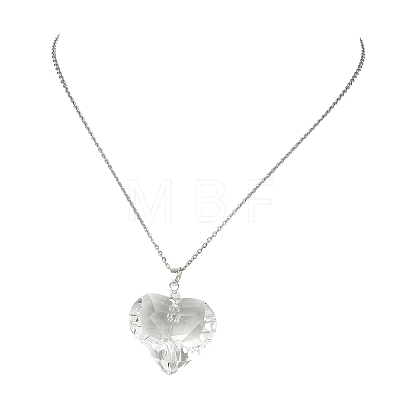 Valentine's Day Faceted Clear Glass Heart Pendant 304 Stainless Steel Cable Chain Necklaces for Women NJEW-JN06074-02-1