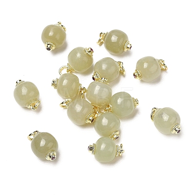 Natural Hetian Jade Apple Charms with Brass Jump Rings KK-H445-17G-1