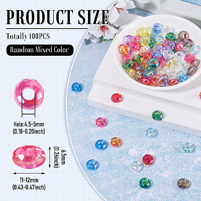 100Pcs UV Plating Transparent Acrylic European Beads OACR-TA0004-92-1