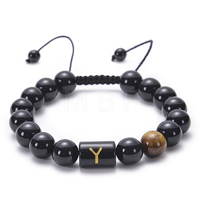 Natural Black Agate & Tiger Eye Round Beaded Adjustable Bracelets HL8029-25-1