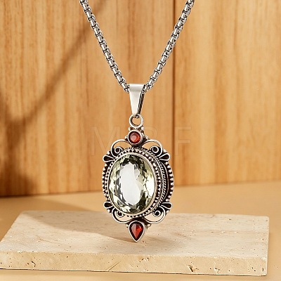 Alloy Glass Hollow Oval Pendant Necklaces for Women WG278AD-01-1