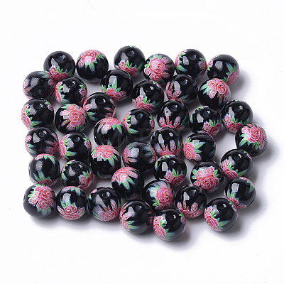 Printed & Spray Painted Glass Beads GLAA-S047-03A-08-1