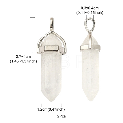 2Pcs Natural Quartz Crystal Double Terminated Pointed Pendants G-YW0002-05F-1