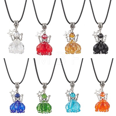 8Pcs 8 Colors Glass Seed Beaded Star Angel Pendant Black Waxed Cotton Cord Necklaces NJEW-MZ00144-1