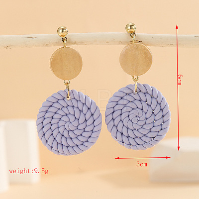 Polymer Clay & Alloy & Wood Woven Dangle Stud Earrings FS-WG7370D-11-1