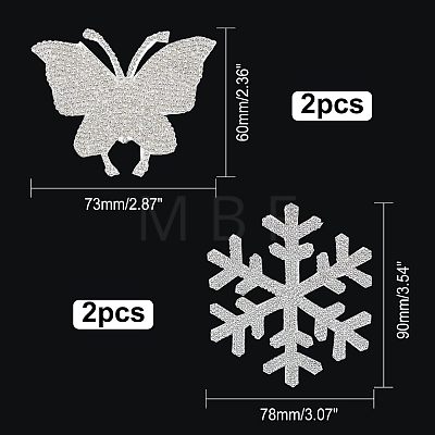 SUPERFINDINGS 4Pcs 2 Style Snowflake & Butterfly Glitter Hotfix Rhinestone DIY-FH0003-49-1