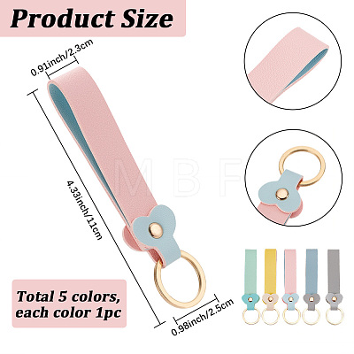 5Pcs 5 Colors Rectangle PU Leather Keychains KEYC-SC0002-14-1