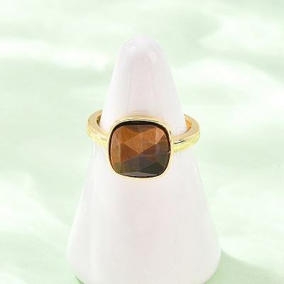 Natural Tiger Eye Finger Rings with Brass Findings G-H353-04G-01-1