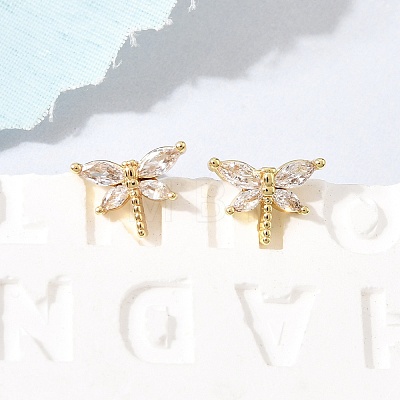 Brass Micro Pave Clear Cubic Zirconia Stud Earrings EJEW-C186-19G-01-1