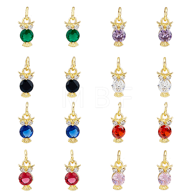 DICOSMETIC 16PCS 8Colors Brass Micro Pave Cubic Zirconia Charms KK-DC0003-74-1