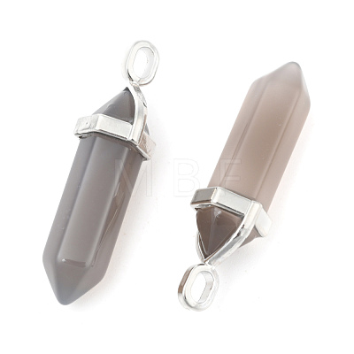 Natural Grey Agate Double Terminated Pointed Pendants G-F295-05M-1