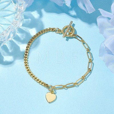 Brass Heart Charms Bracelets BJEW-JB10401-1