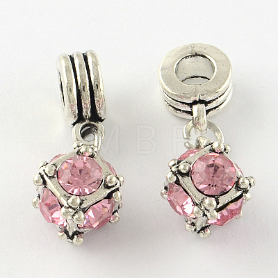 Large Hole Cube Alloy Rhinestone European Dangle Charms X-MPDL-S086-M-1