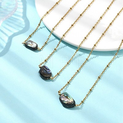 Natural Abalone Shell/Paua Shell Nuggets Pendant 304 Stainless Steel Satellite Chain Necklaces for Women NJEW-JN06092-1