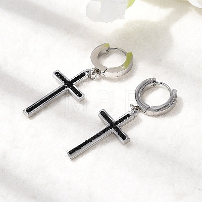 Cross 304 Stainless Steel Polymer Clay Rhinestones Hoop Earrings EJEW-G453-11P-01-1