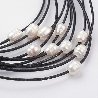 Cowhide Leather Cord Multi Layered Necklaces NJEW-JN01730-1