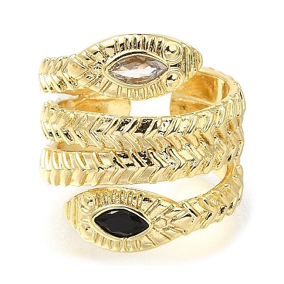 Rack Plating Brass Micro Pave Cubic Zirconia Open Cuff Rings for Women RJEW-M022-01G-02-1