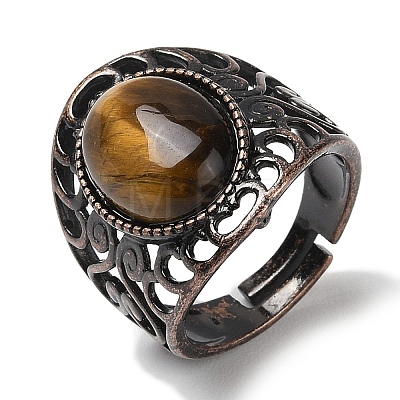 Natural Tiger Eye Oval Adjustable Rings RJEW-K271-06R-22-1