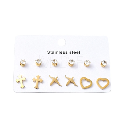 304 Stainless Steel Micro Pave Cubic Zirconia Stud Earrings Kits For Women EJEW-B112-01G-01-1