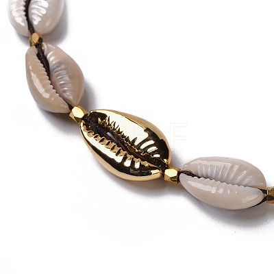 Cowrie Shell Braided Choker Necklaces NJEW-JN02387-01-1