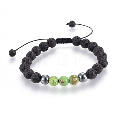 Natural Lava Rock and Non-Magnetic Synthetic Hematite Beads Braided Bead Bracelets BJEW-JB03975-1
