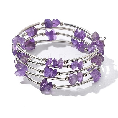 Natural Amethyst Chip Warp Bracelets X-BJEW-JB01517-02-1