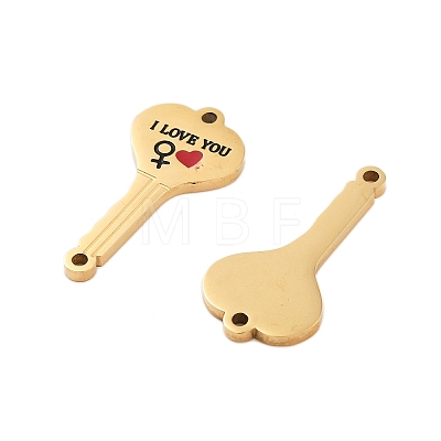 Ion Plating(IP) 304 Stainless Steel Black & FireBrick Enamel Female I Love You Key Connector Charms STAS-Z078-18G-1