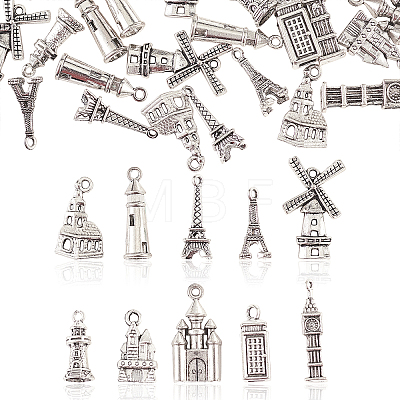 100Pcs 10 Styles Tibetan Style Alloy Pendants TIBEP-CJ0001-57-1