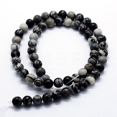 Natural Black Silk Stone/Netstone Beads Strands G-I199-11-8mm-1